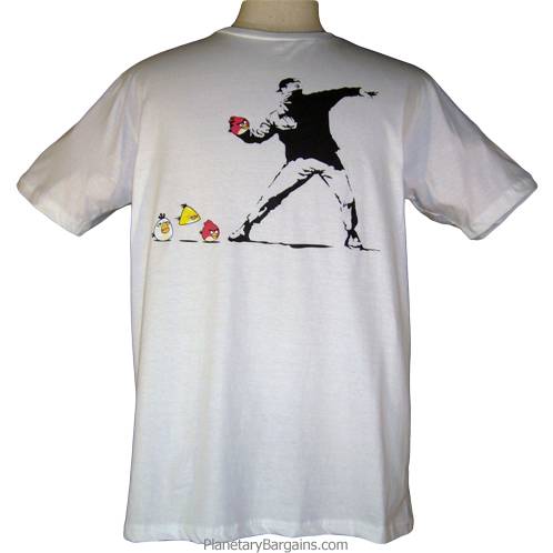 Angry Birds Rioter Shirt - White - Banksy Parody
